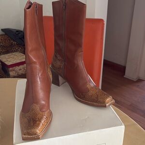 Stack Heel Leather Boots from Brazil Size 8